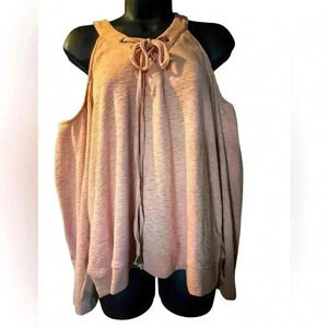 Peach Sweatshirt Material By J.O.A. Sz L Peekaboo Shoulder String Tie Casual Top